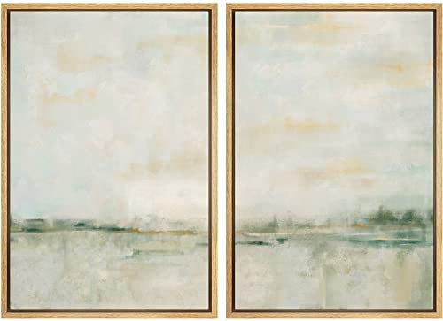 MUDECOR Framed Canvas Print Wall Art Set Watercolor Pastel Green Tan Landscape Abstract Shapes Illustrations Modern Art Decorative Contemporary for Living Room, Bedroom, Office - 16"x24"x2 Natural | Amazon (US)