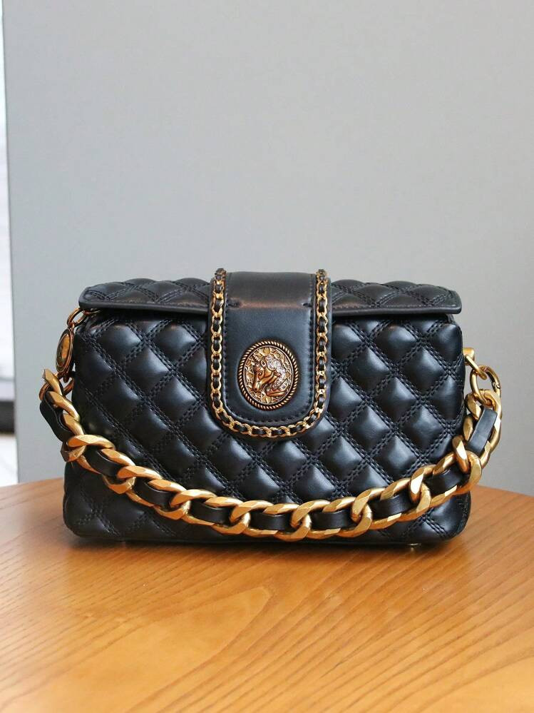 2024 New Arrival Niche Design Rhombus Solid Color Box Bag, Handheld Chunky Chain Small Square Bag... | SHEIN