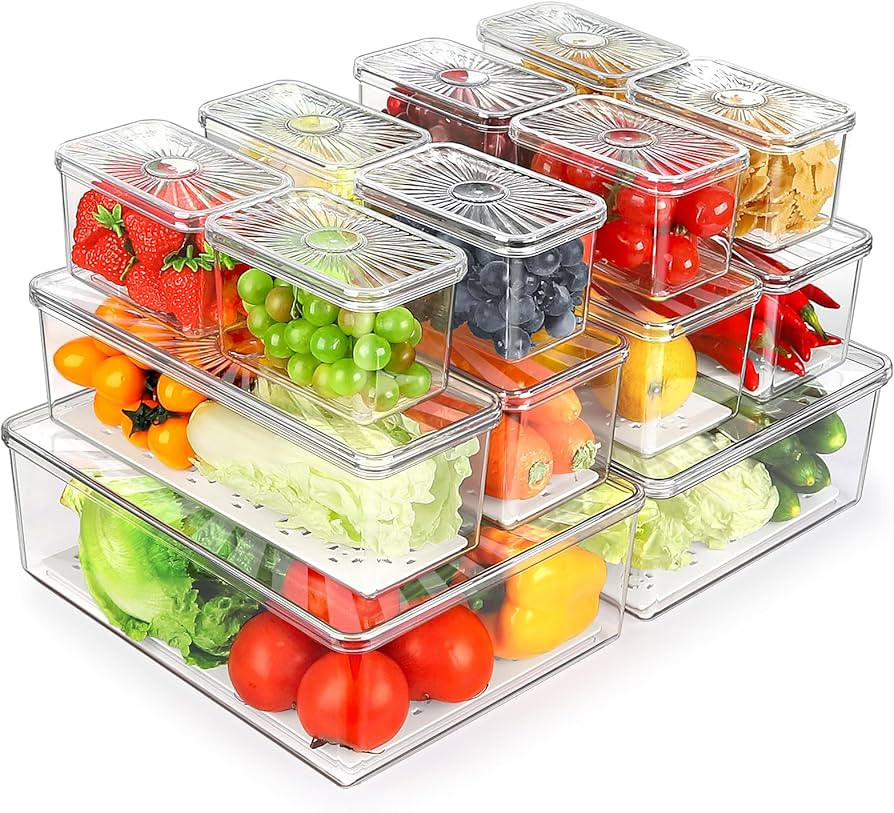 14 Pack Fridge Organizers Bins and Storage, PBA Free Refrigerator Organizer Bins with Lids, Stack... | Amazon (US)