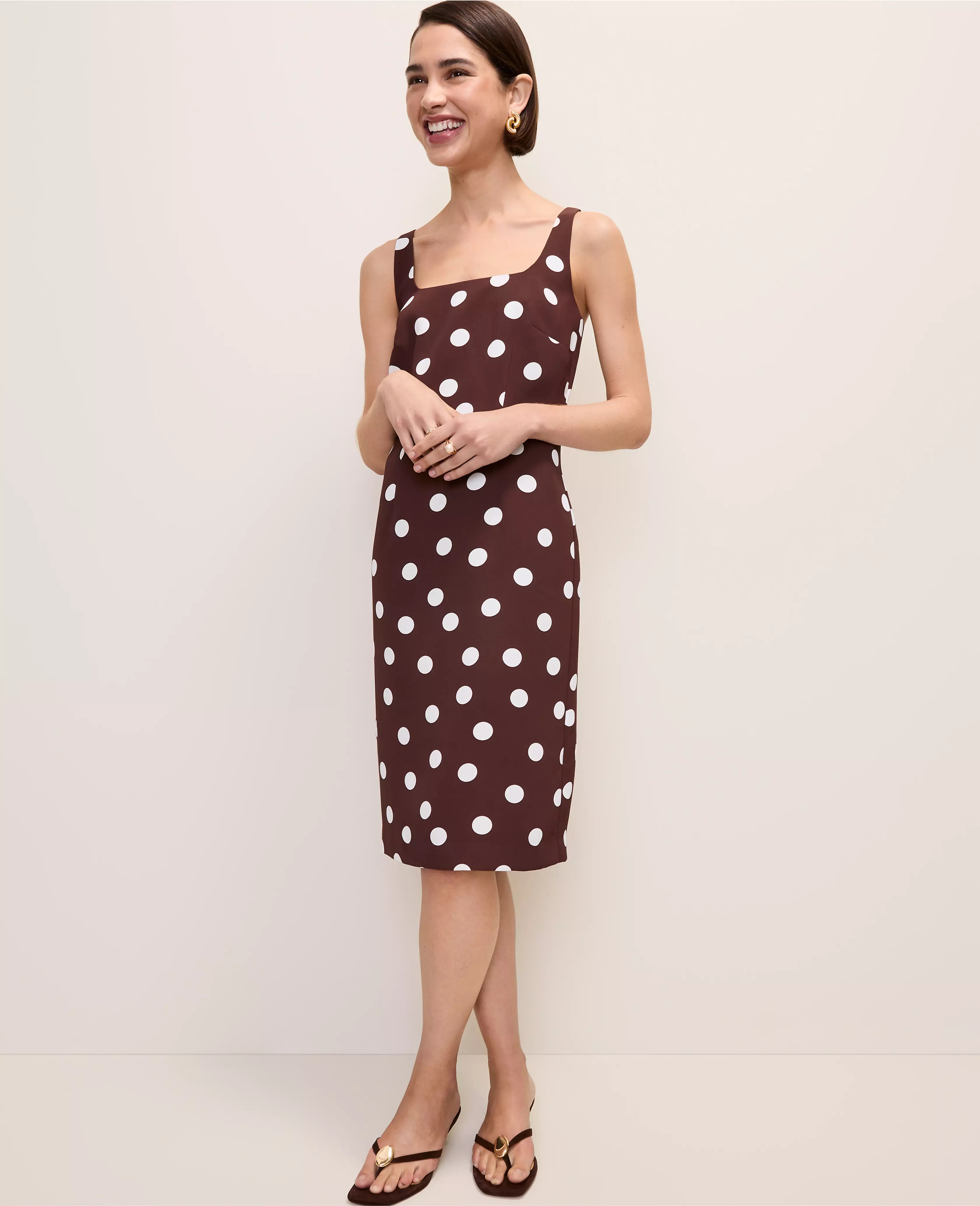 Polka Dot Square Neck Sheath Dress | Ann Taylor