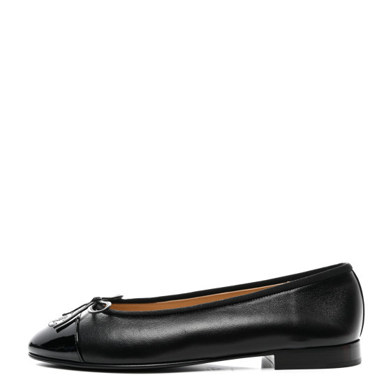 Lambskin Patent Cap Toe Ballerina Flats 37.5 Black | FASHIONPHILE (US)
