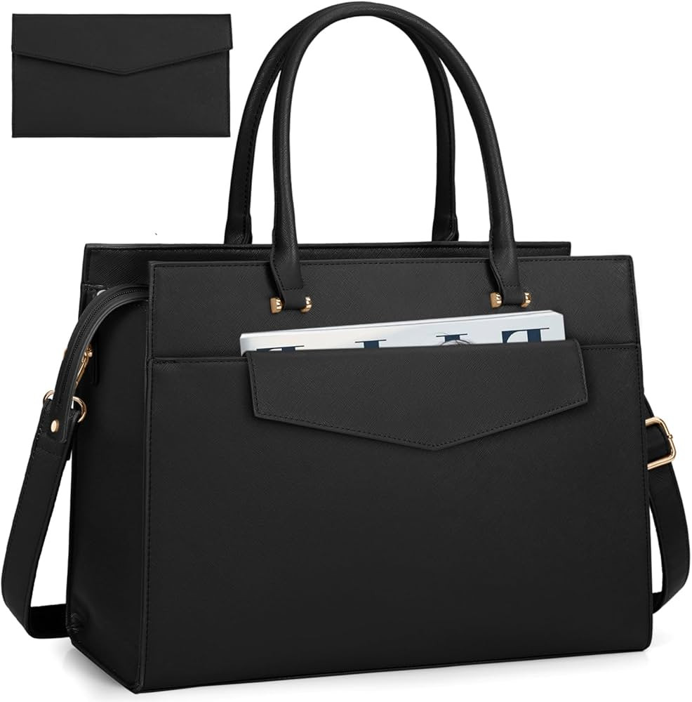 Laptop Bag for Women 15.6 inch Leather Tote Bag 2pcs Set Professional Work Bag with Clutch Purse ... | Amazon (US)
