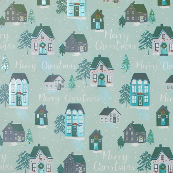 25 sq ft Village Scene Gift Wrap Light Green - Wondershop™ | Target