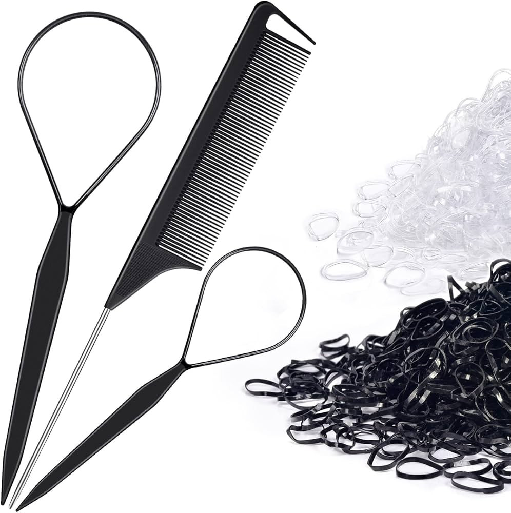 Topsy Tail Hair Tool, IKOCO 400pcs Hair Rubber Bands with Hair Loop Styling Tool Set, 200pcs Clea... | Amazon (US)