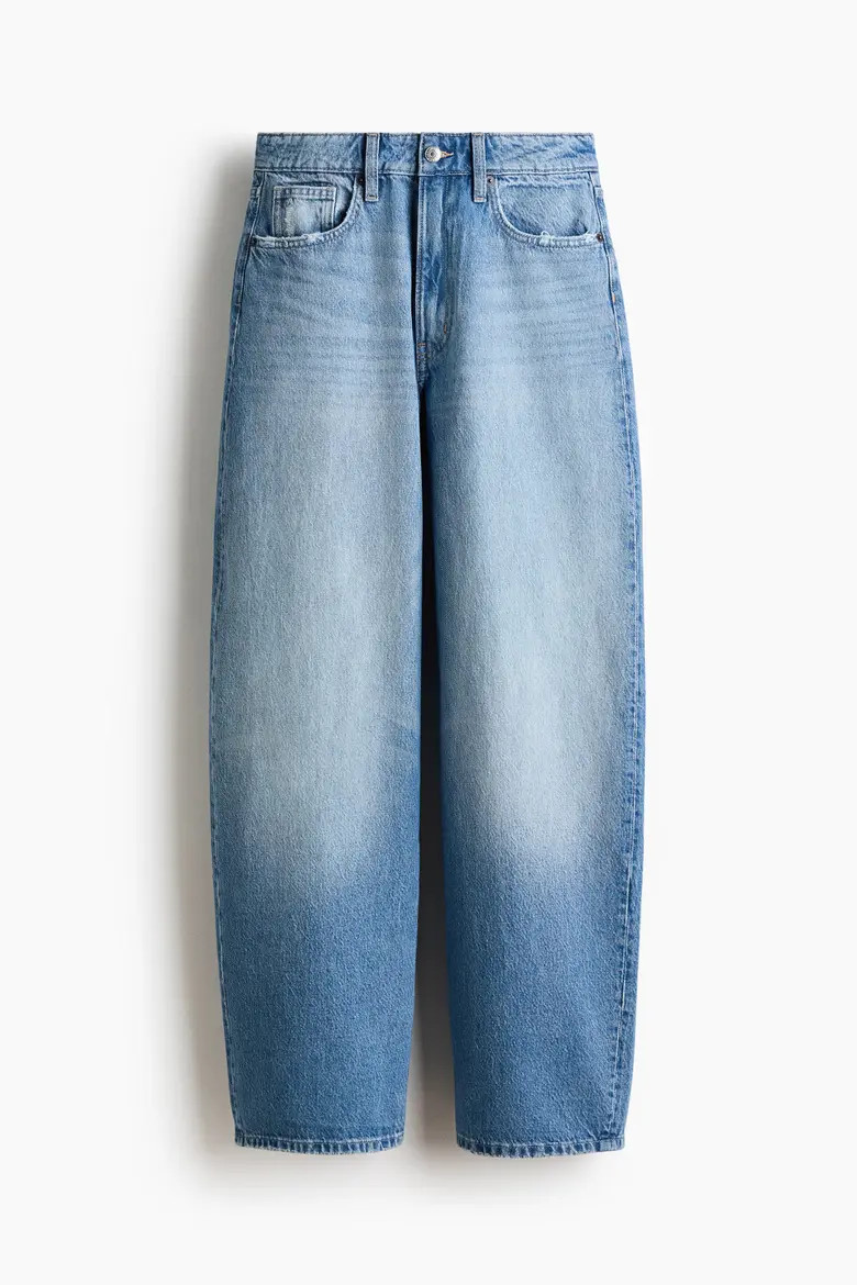 H&M Barrel-leg High-waist Jeans in Denim Black at Nordstrom, Size 16 | Nordstrom