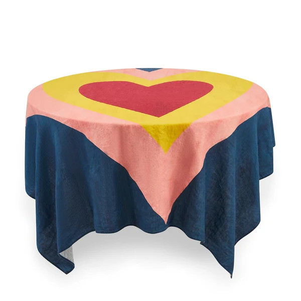 Heart Linen Tablecloth for Two, Blue | The Avenue