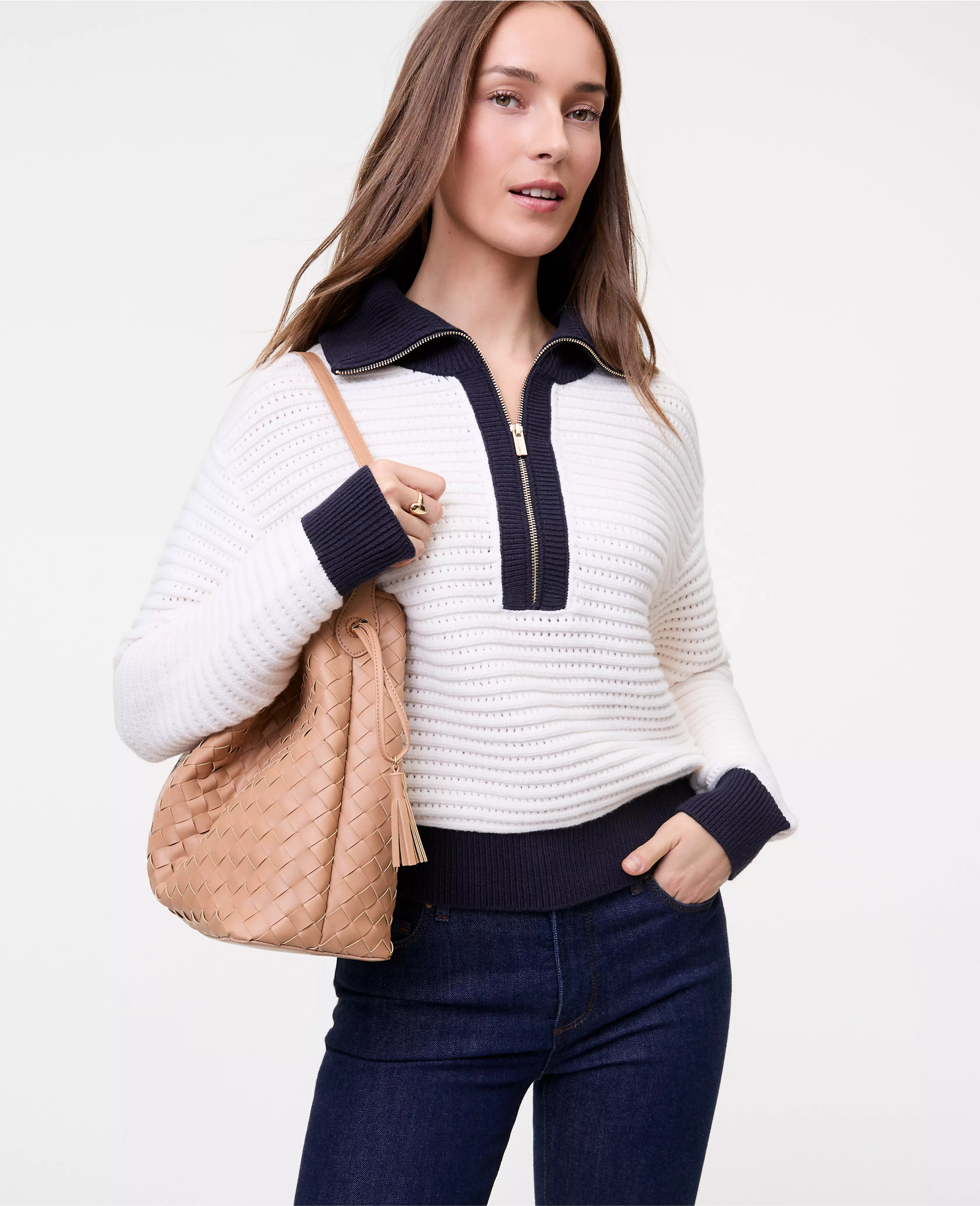 Weekend Collection Striped Half-Zip Sweater | Ann Taylor