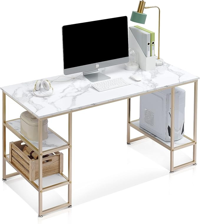 ivinta Computer Desk with Shelves White Desk Office Desk with CPU Stand Vanity Desk with Storage ... | Amazon (US)