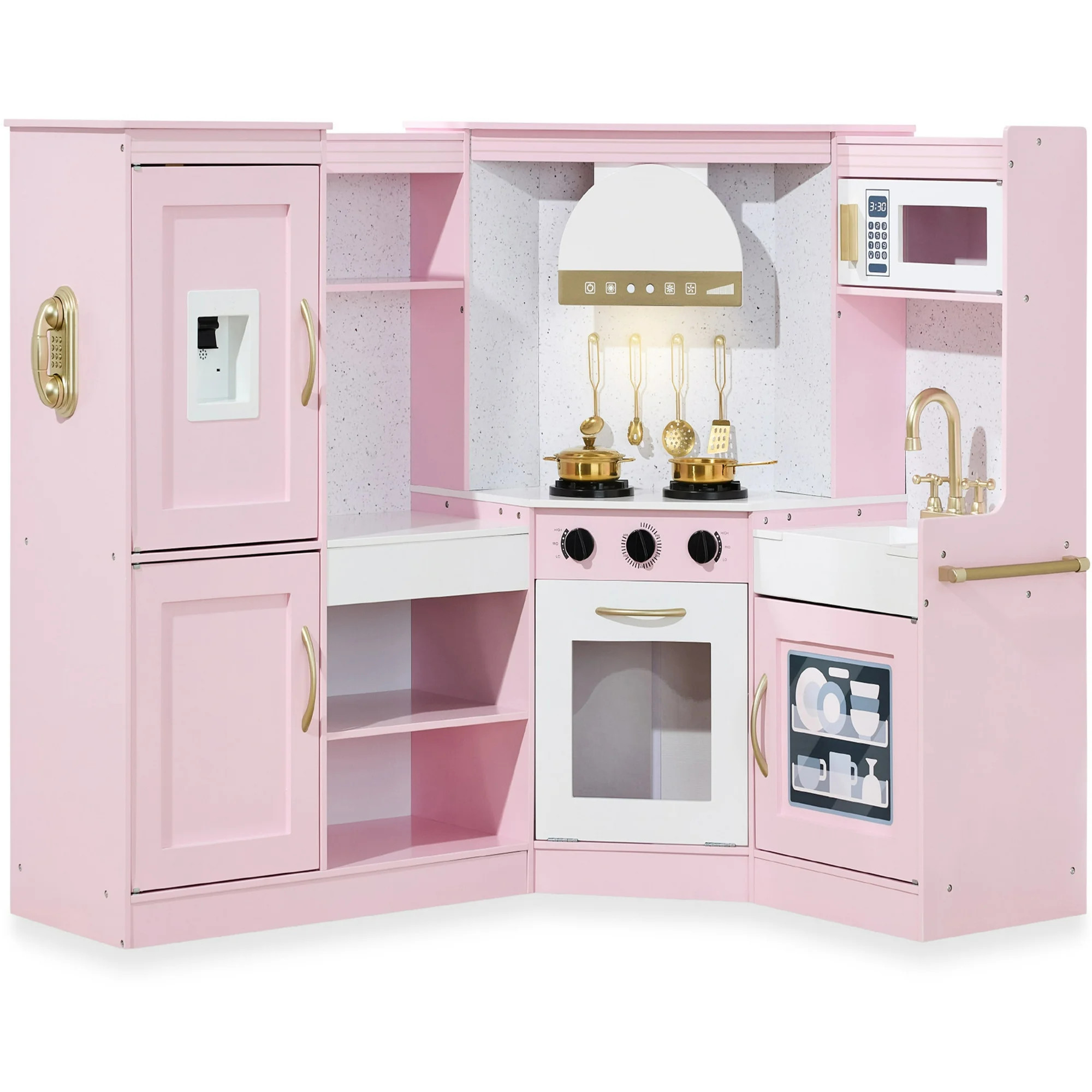 Best Choice Products Pretend Play Corner Kitchen, Interactive Wooden Kids Set w/ Lights & Sounds ... | Walmart (US)