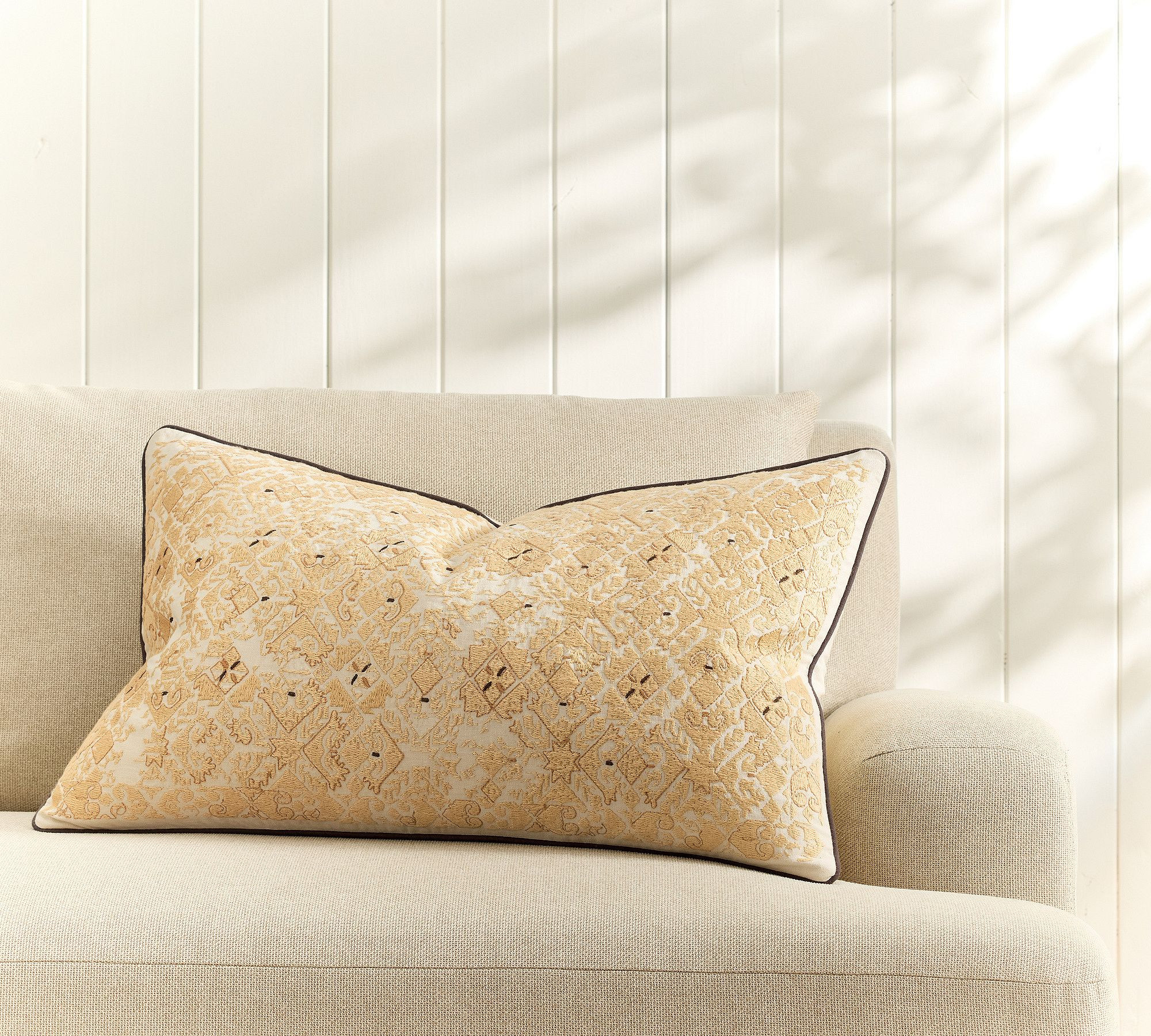 Ravyn Embroidered Lumbar Pillow Cover | Pottery Barn (US)