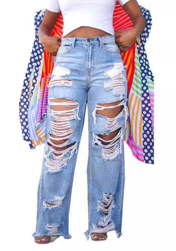 HuiSiFang Women High Waisted Wide Leg Ripped Distressed Baggy Jeans | Amazon (US)