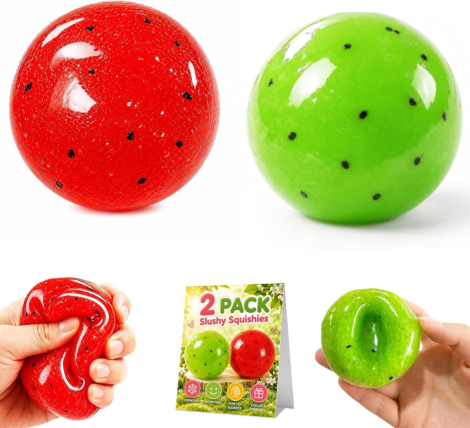 2 Pack Slushy Squishy, Slush Watermelon & Kiwi Stress Ball Sensory Toys | Amazon (US)