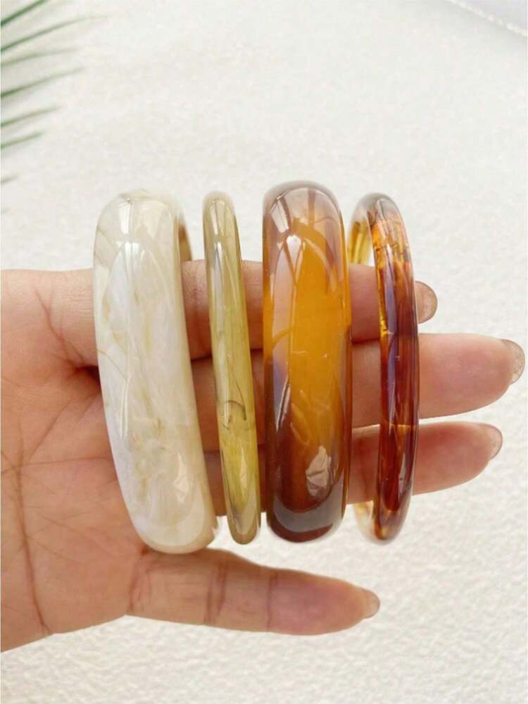 4pcs Vintage Resin Amber Texture Acrylic Bangle Bracelets, Fashion & Versatile For Women's Daily Wear | SHEIN