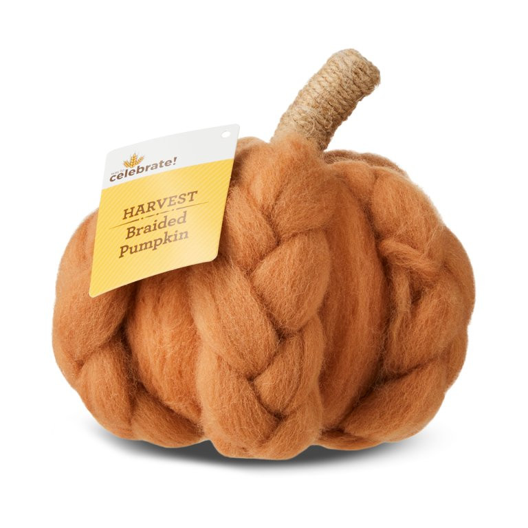 Harvest Orange Wool Braided Pumpkin Tabletop Decoration, 5.5 in, by Way To Celebrate | Walmart (US)