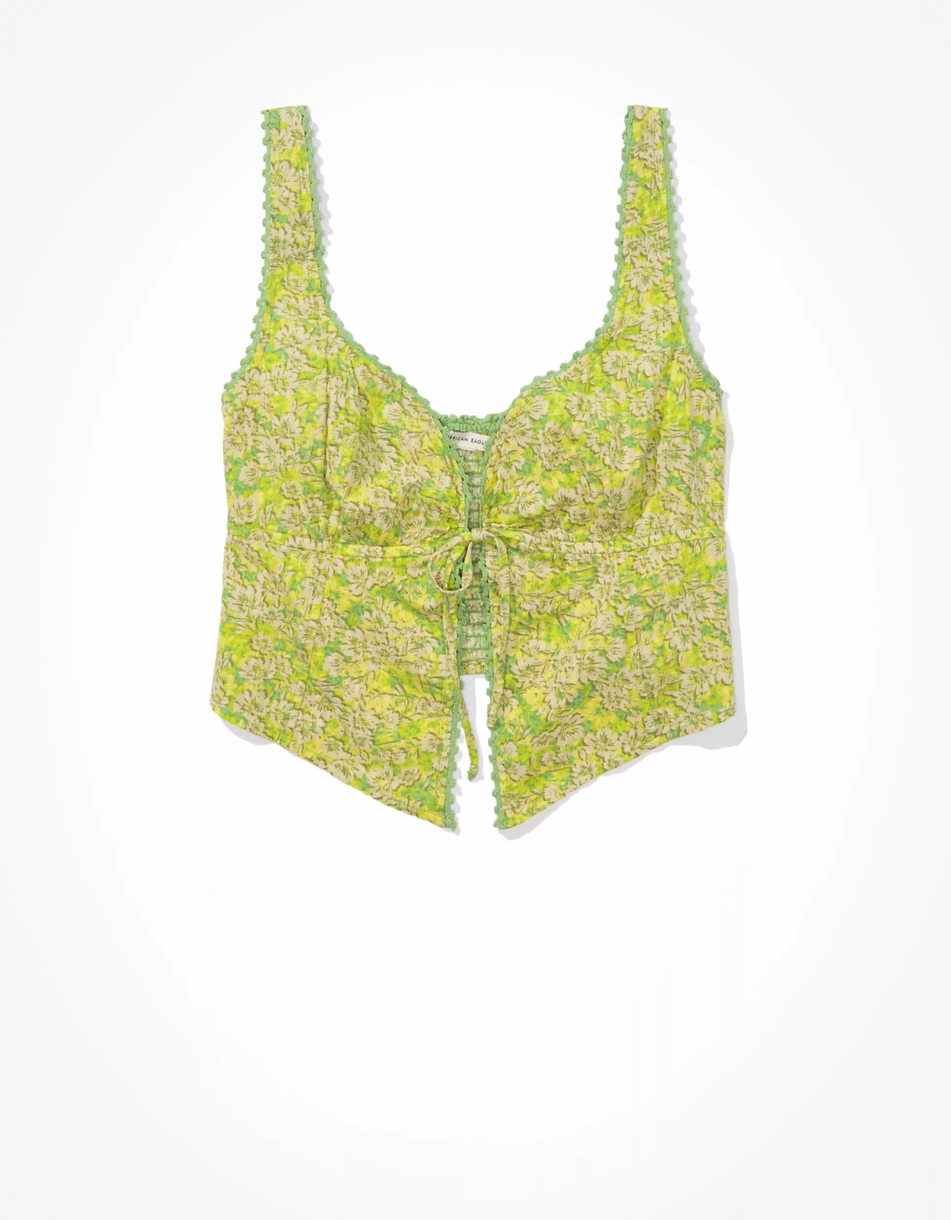 AE Cropped Tie-Front Corset Tank Top | American Eagle Outfitters (US & CA)