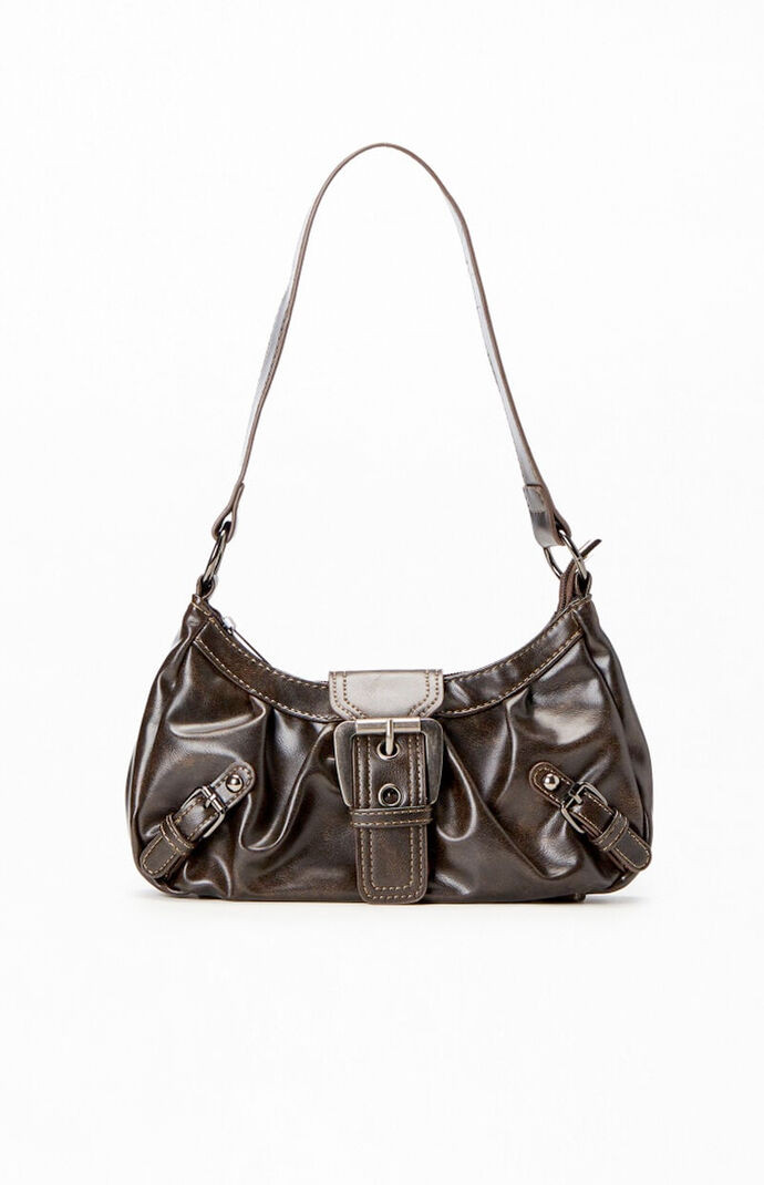 Brown Faux Leather Front Buckle Shoulder Bag | PacSun