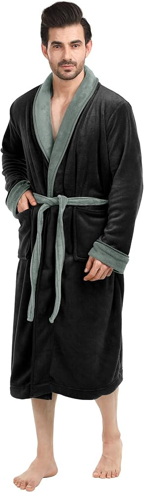 NY Threads Luxurious Men's Shawl Collar Fleece Bathrobe Long Spa Robe | Amazon (US)
