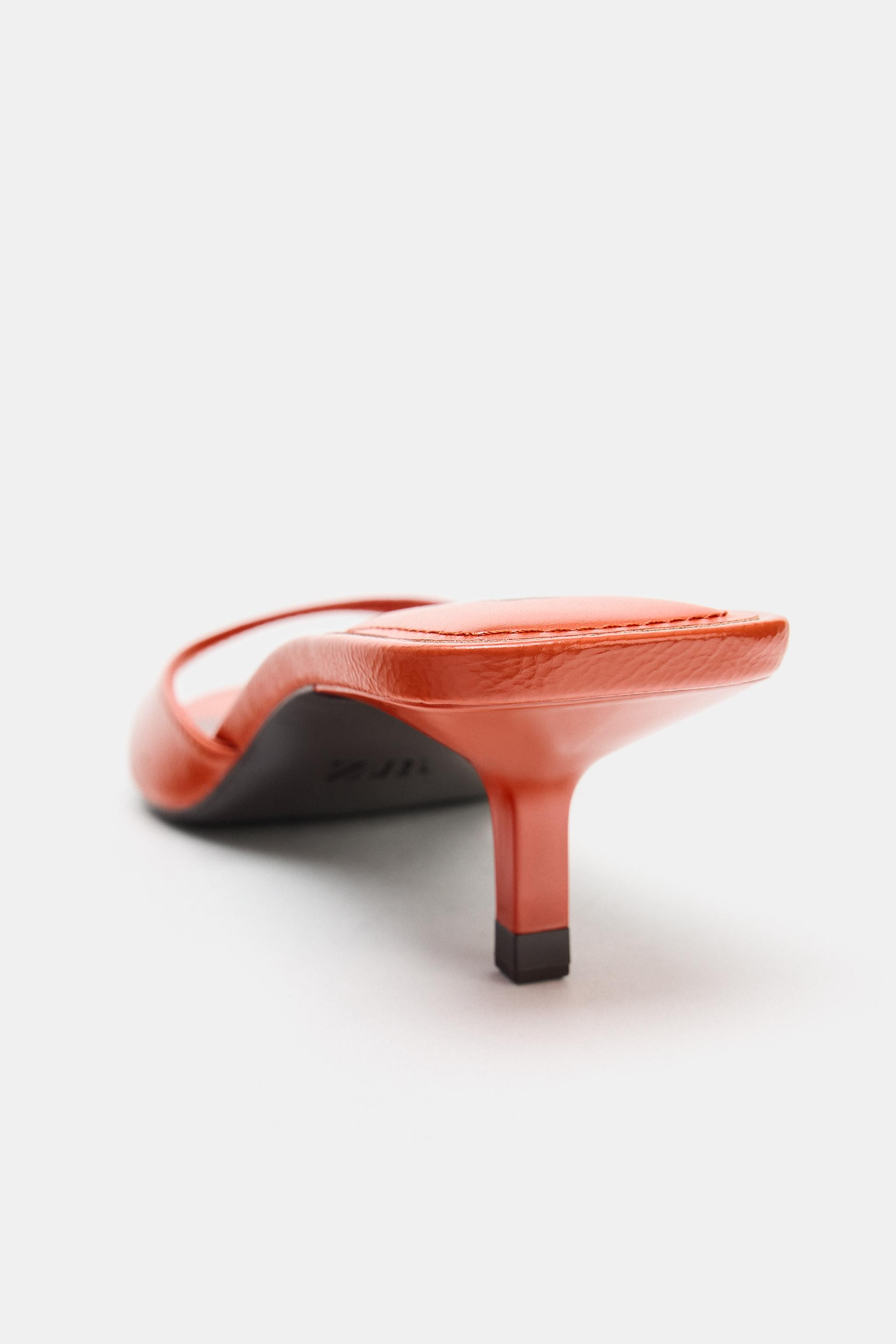 CRACKLED KITTEN HEEL MULE SANDALS | Zara US