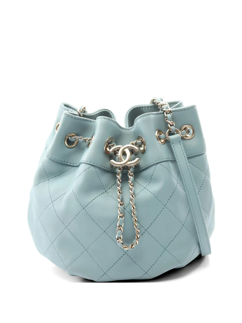 CHANEL Pre-Owned 2019 Matelasse drawstring bucket bag - Blue | Farfetch Global