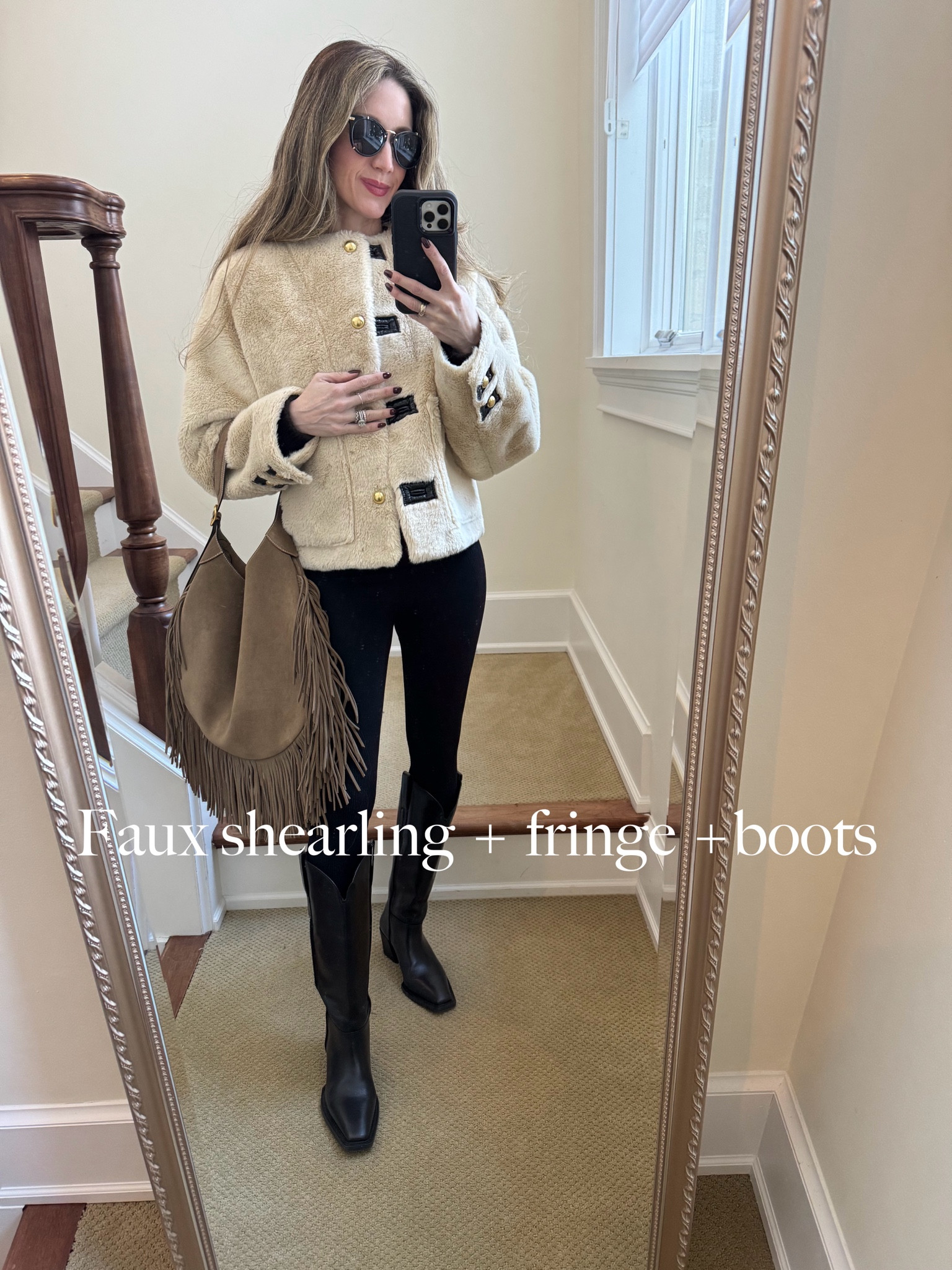 Leggings outfit formula
Faux shearling coat on sale from Zara wearing xs
Fringe bag
Slouchy boots

#LTKSaleAlert #LTKMostLoved #LTKFindsUnder50