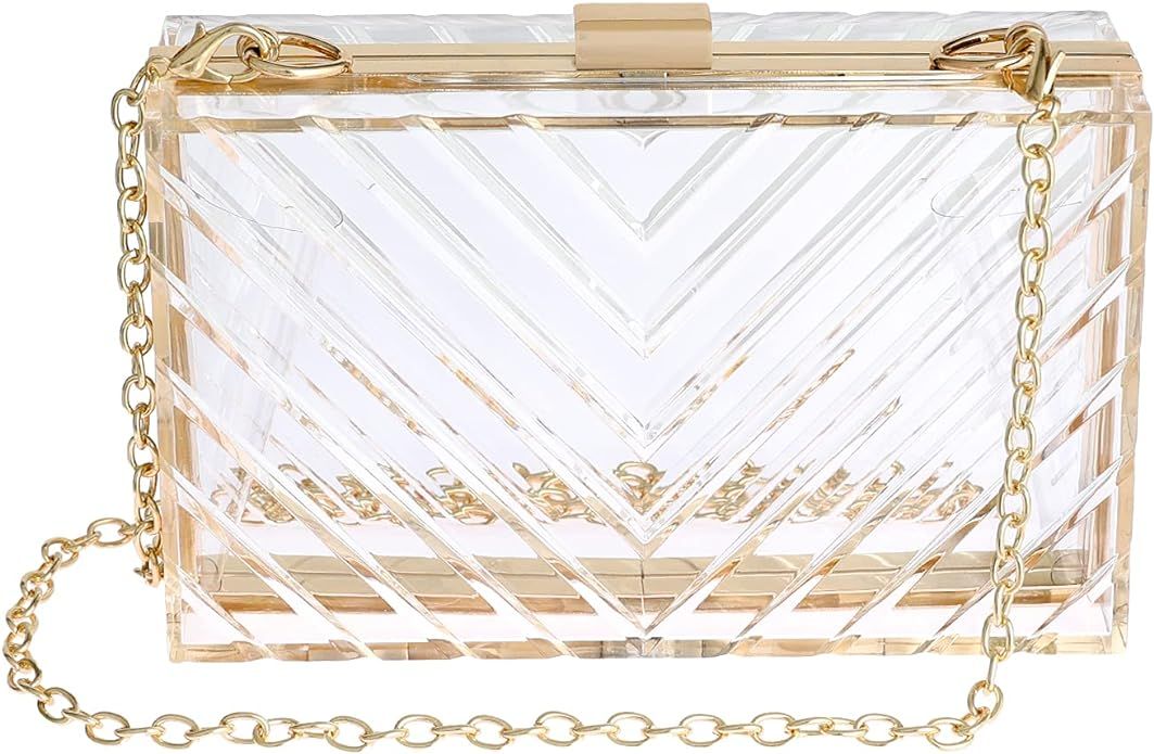 WJCD Clear Purses For Women Clear Purse Acrylic Clear Clutch Bag Clear Bag Stadium Approved | Amazon (US)