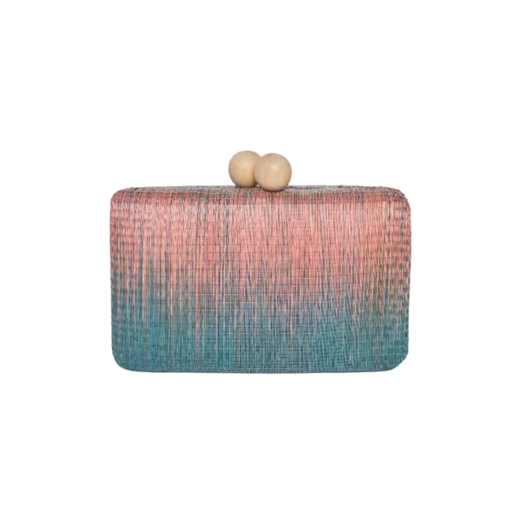Akna Woven Ombre Straw Clutch Bag in Pink & Blue | Over The Moon