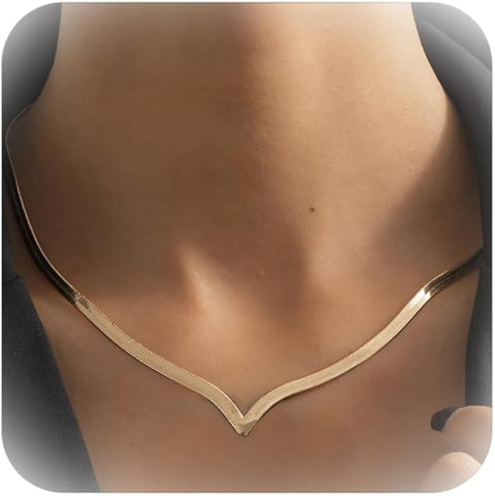 Cuff Necklace for Women Gold Open Choker Necklace Pearl Herringbone Necklace Snake Chain Necklace... | Amazon (US)