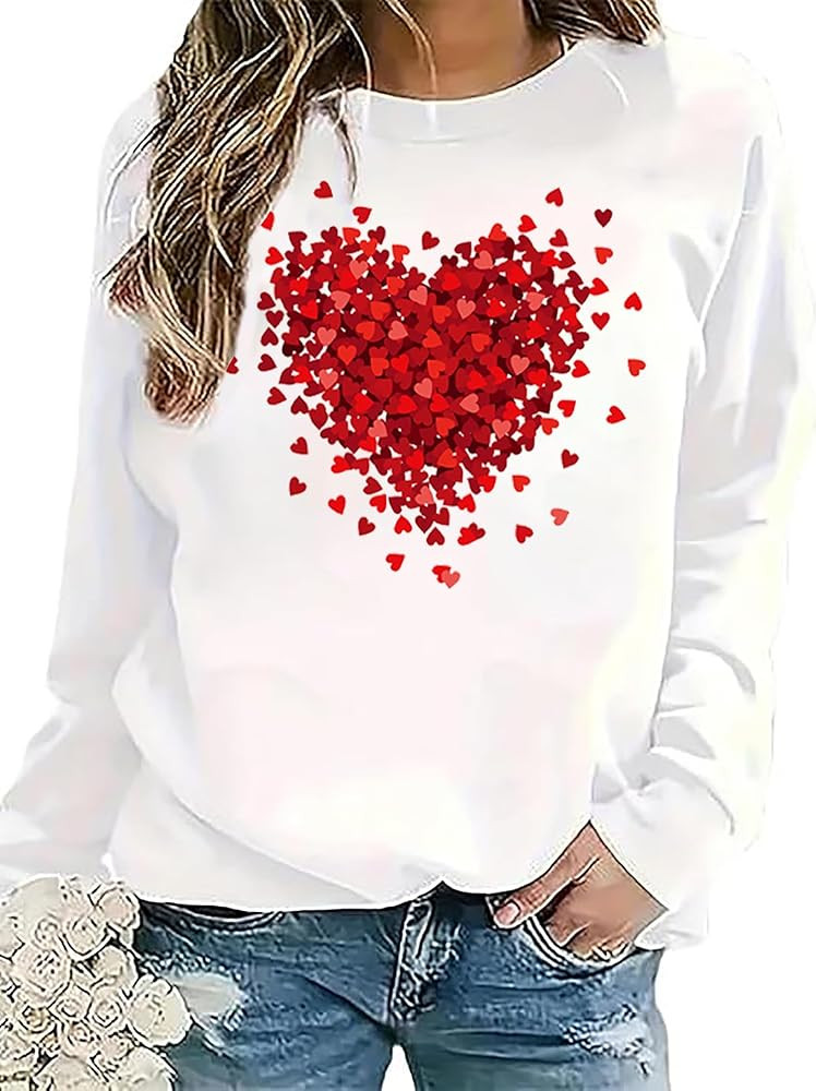 Huovud Valentines Sweatshirt Women Funny Love Heart Graphic Valentine Shirt Casual Long Sleeve Pu... | Amazon (US)
