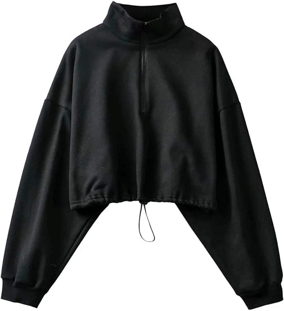 Haellun Women's Long Sleeve Half Zip Fleece Lined Crop Top Pullover Sweatshirt | Amazon (US)