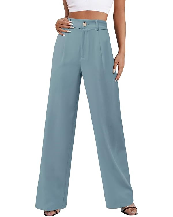 onlypuff Womens Wide Leg Pants High Waisted Slacks Straight Long Work Business Trousers with Pock... | Amazon (US)