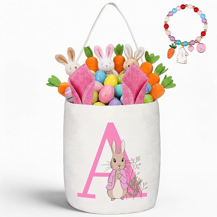 OXYEFEI Easter Baskets for Kids,Pink Personalized Easter Basket with Initial for Girl Boy Kids (A... | Amazon (US)