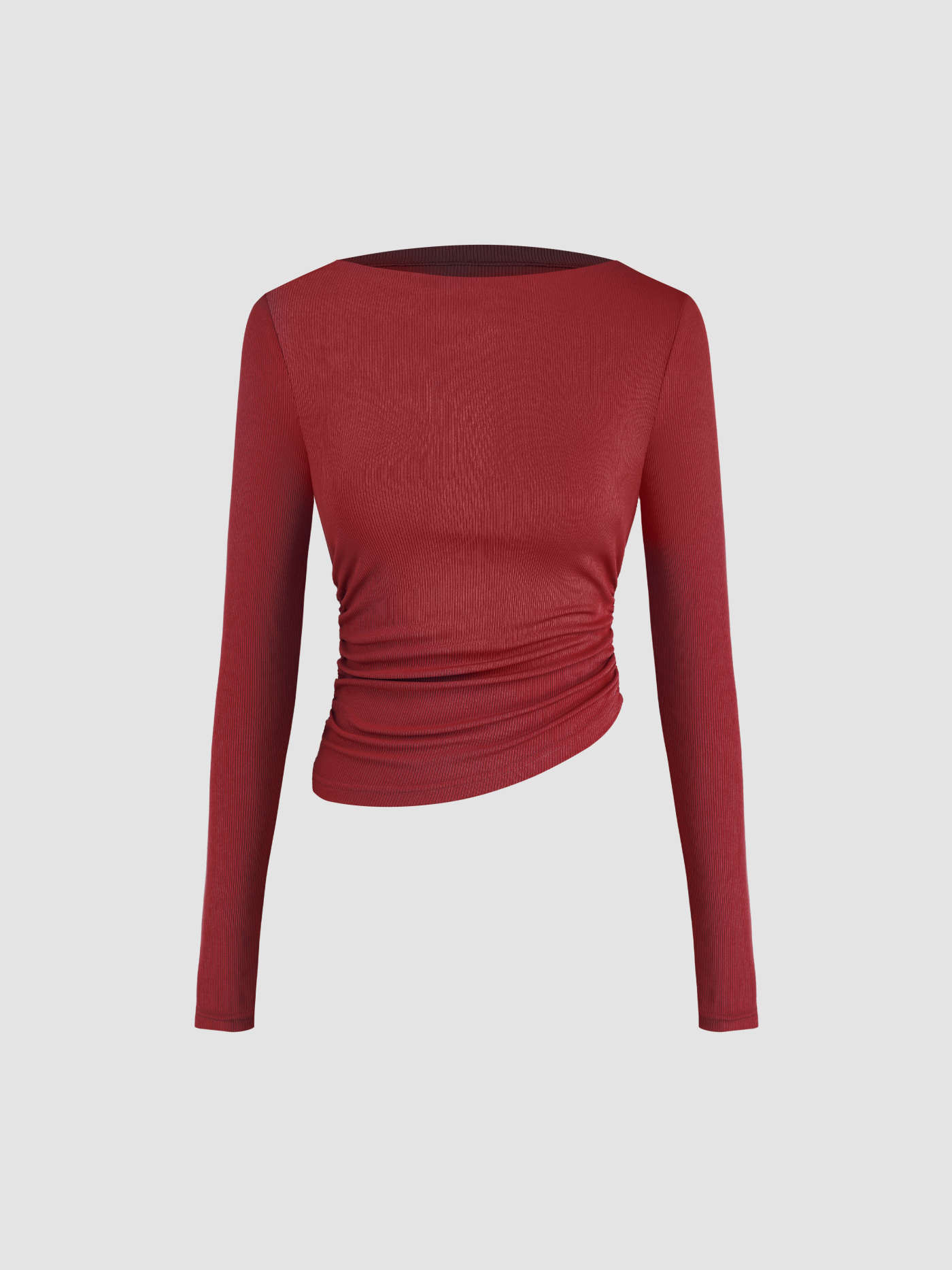 Asymmetrical Neck Ruched Long Sleeve Tee | Cider