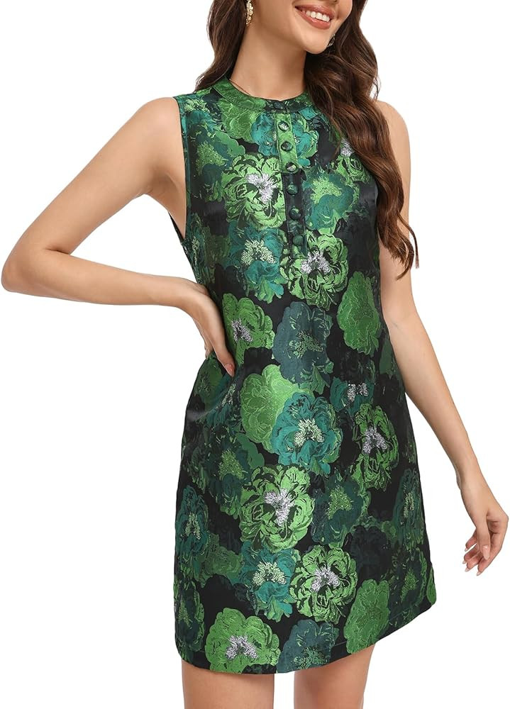 Ladyful Sleeveless Dress for Women Floral Jacquard Shift Dress Elegant Button Up Crewneck Tank Su... | Amazon (US)