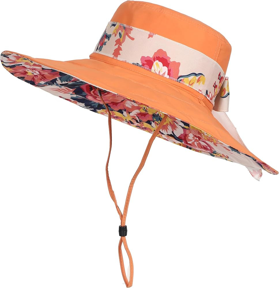 Womens Wide Brim Sun Hat Reversible Print UV Protection Oversized Beach Cap Travel UPF 50+ | Amazon (US)