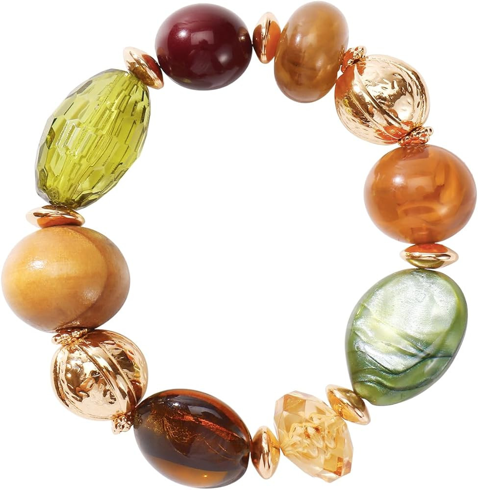 Coiris Multi Beaded Statement Bracelet Wooden Acrylic Beads Stretch Chunky Beads Bracelet for Wom... | Amazon (US)