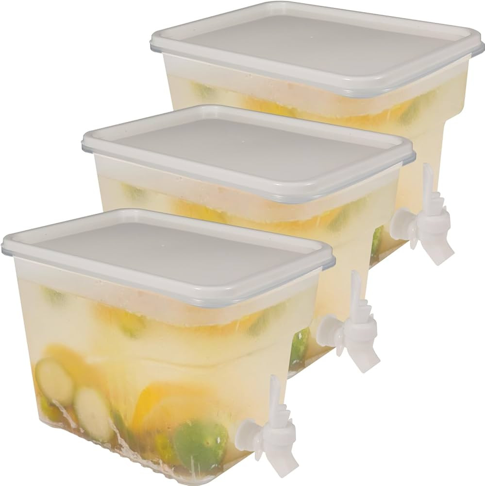 3 Pack 1.3 Gallon Fridge Drink Dispenser with Spigot, Leak-proof Plastic Beverage Drink Dispenser... | Amazon (US)