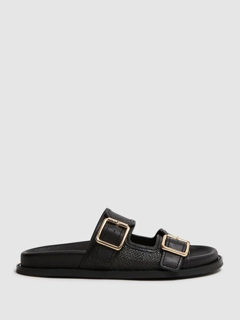 Raffia Leather Sliders | Reiss UK