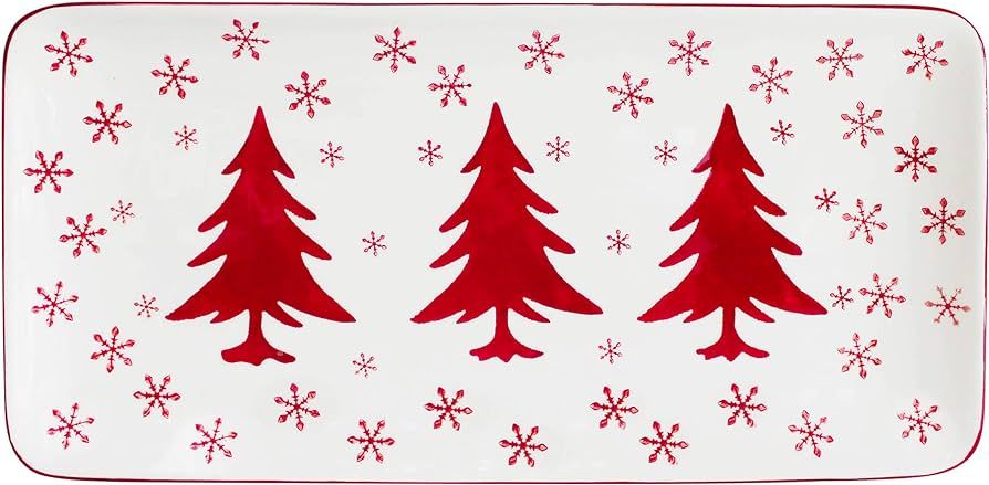 Euro Ceramica Winterfest Christmas Collection, 14" Rectangular Serving Platter, Red/White | Amazon (US)