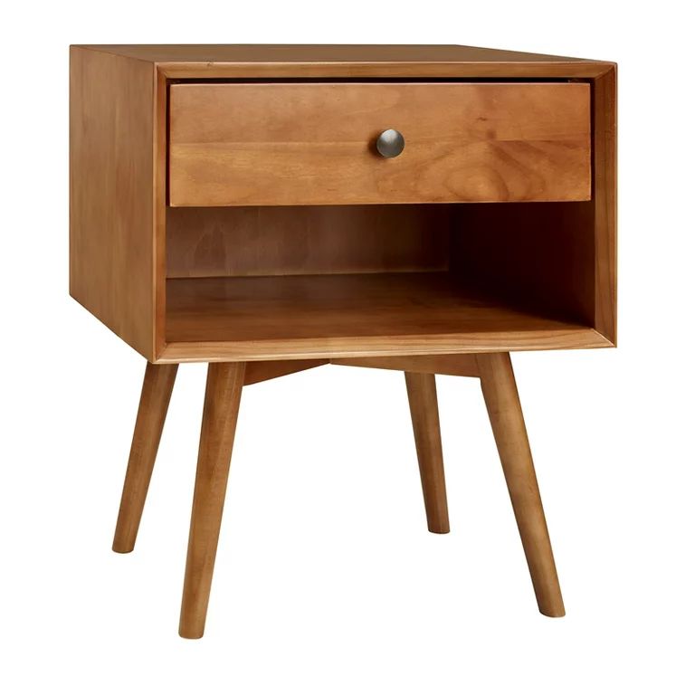 Mid-Century 1 Drawer Solid Wood Nightstand - Caramel - Walmart.com | Walmart (US)