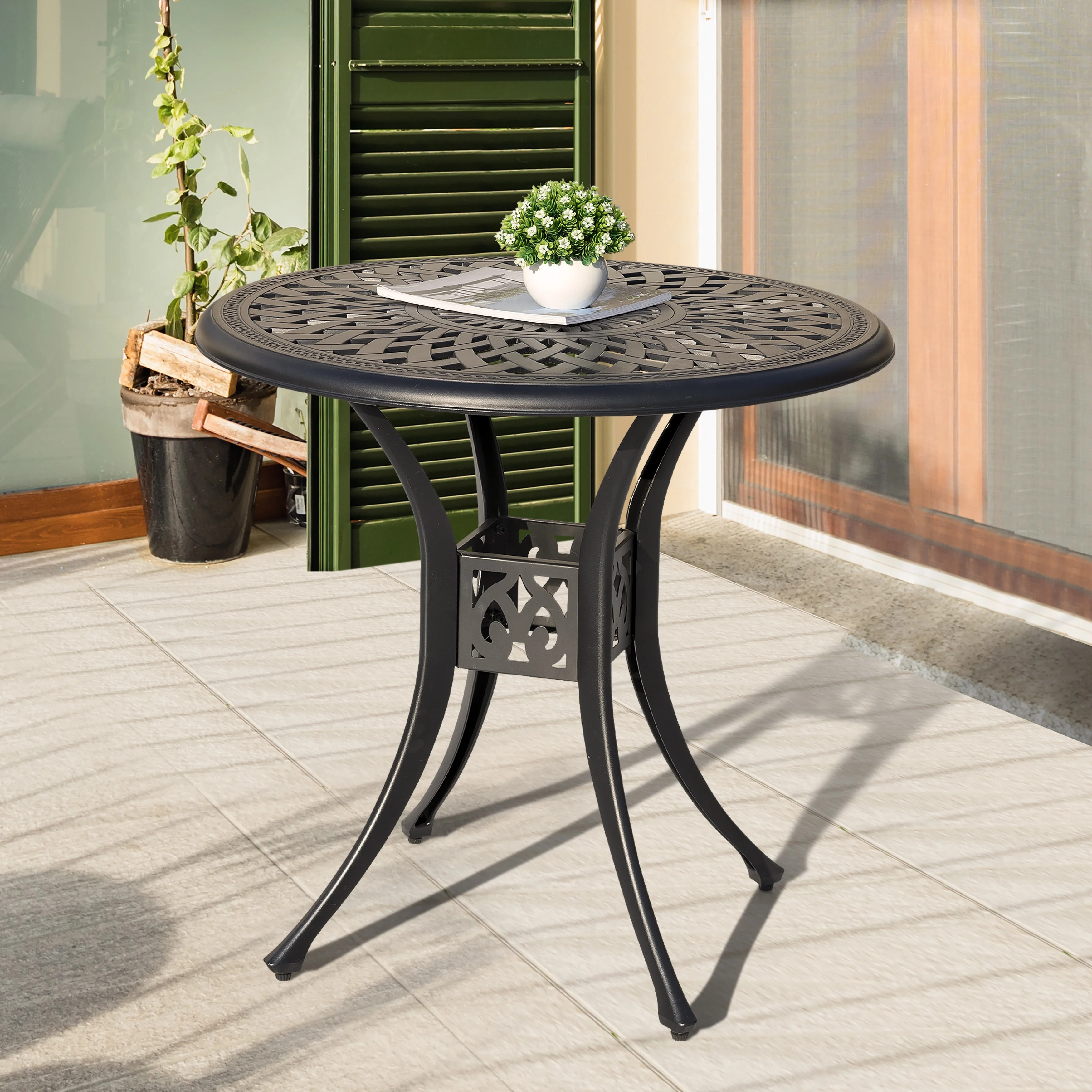 Nuu Garden 30 Inch Patio Dining Table, Cast Aluminum Round Outdoor Table with Umbrella Hole for P... | Walmart (US)