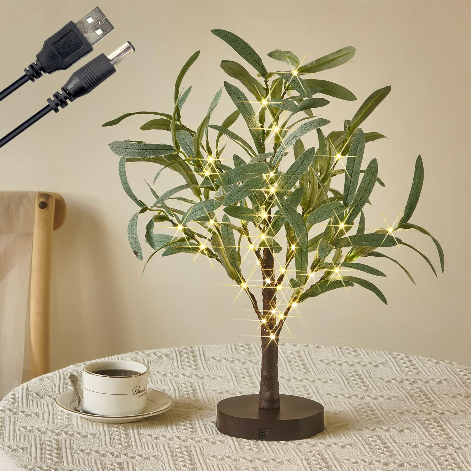 Fudios Little Lighted Tree with Timer 18in 50 LED USB Battery Operated Table Top Bonsai Olive Trees Light Artificial Plant for Home Decor Indoor | Amazon (US)