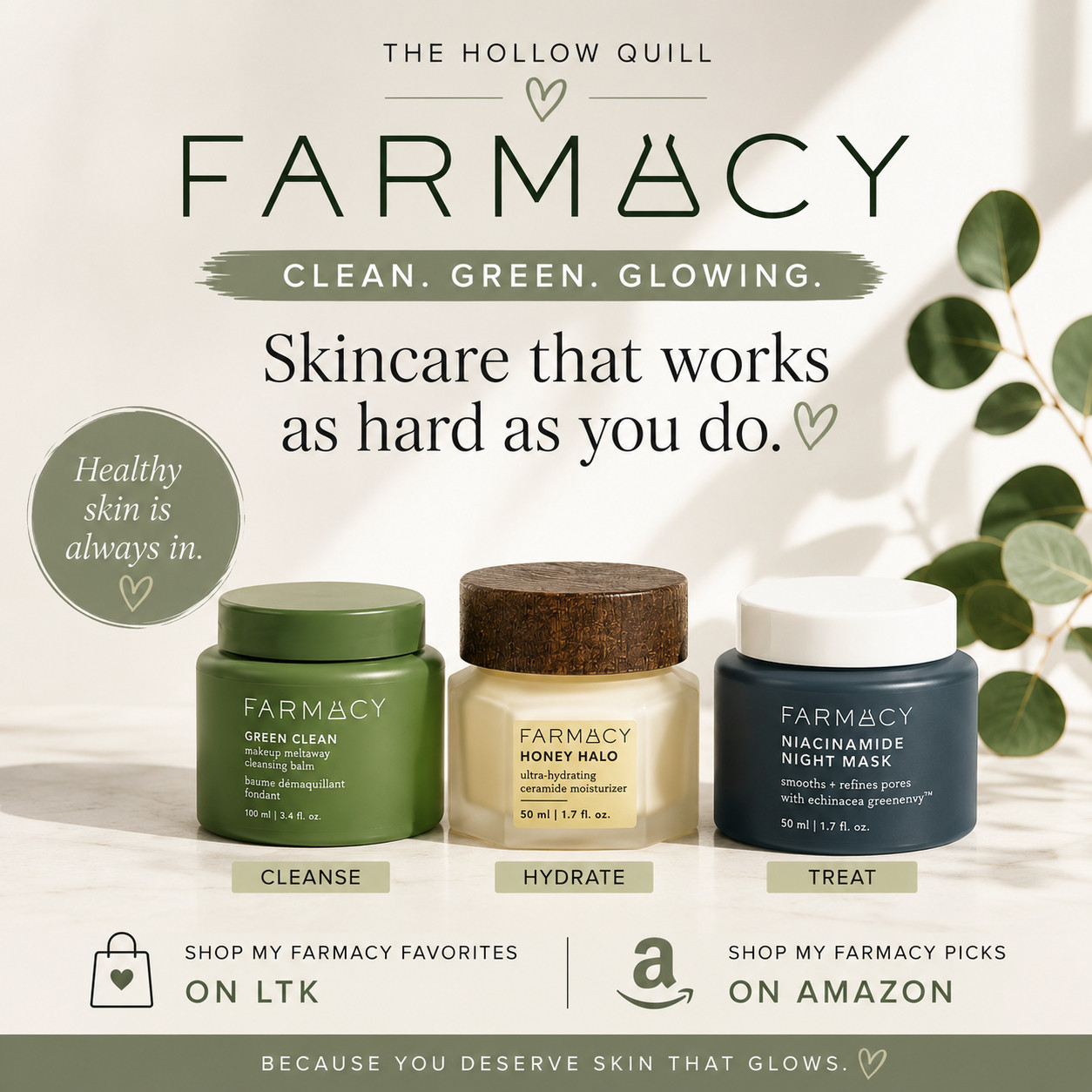 My 40+ skin has been SO dry and dull lately and this Farmacy combo brought it back to life.

Green Clean to melt everything off without stripping, then Honey Halo for that plump, glazed donut finish. No filter, just honey. 🍯

My exact routine is linked on my LTK — I found them on sale at Sephora + Amazon so I linked both. Shop via my LTK link in bio: @e.lynnjimenez

LTK: Farmacy Green Clean, Honey Halo, Honey Grail 

 #LTKmorningroutine #LTKselfcare #LTKBeauty