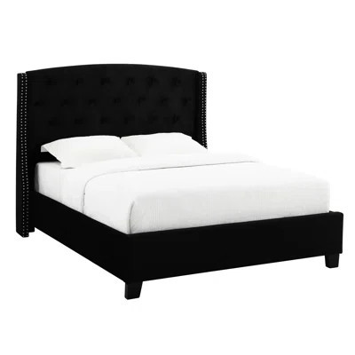 Elegant Upholstered Button Tufting Bed With Nailhead Trim And Black Pliancy Stylish Fabric Tufting, Sparkle | Wayfair North America