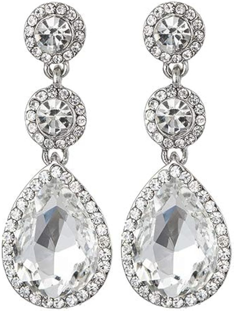 YINLI Elegant Wedding Bridal Crystal Tear Drop Dangle Earrings for Women | Amazon (US)