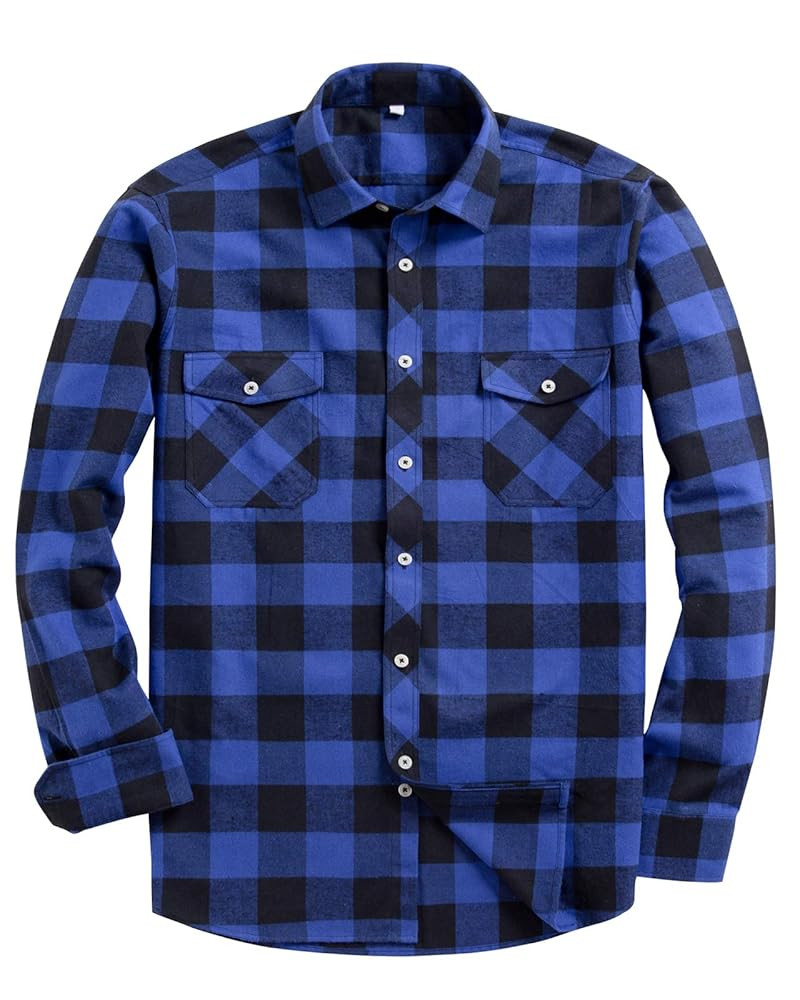 Alimens & Gentle Men's Button Down Regular Fit Long Sleeve Plaid Flannel Casual Shirts | Amazon (US)