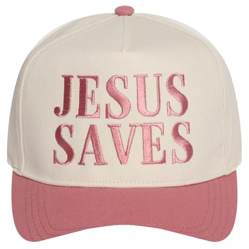 MIRMARU Christian Theme Embroidered 5 Panel Cotton Trucker Hat Snapback Cap for Men and Women (LCAP6841MR, Jesus Saves, Dusty Rose) | Amazon (US)
