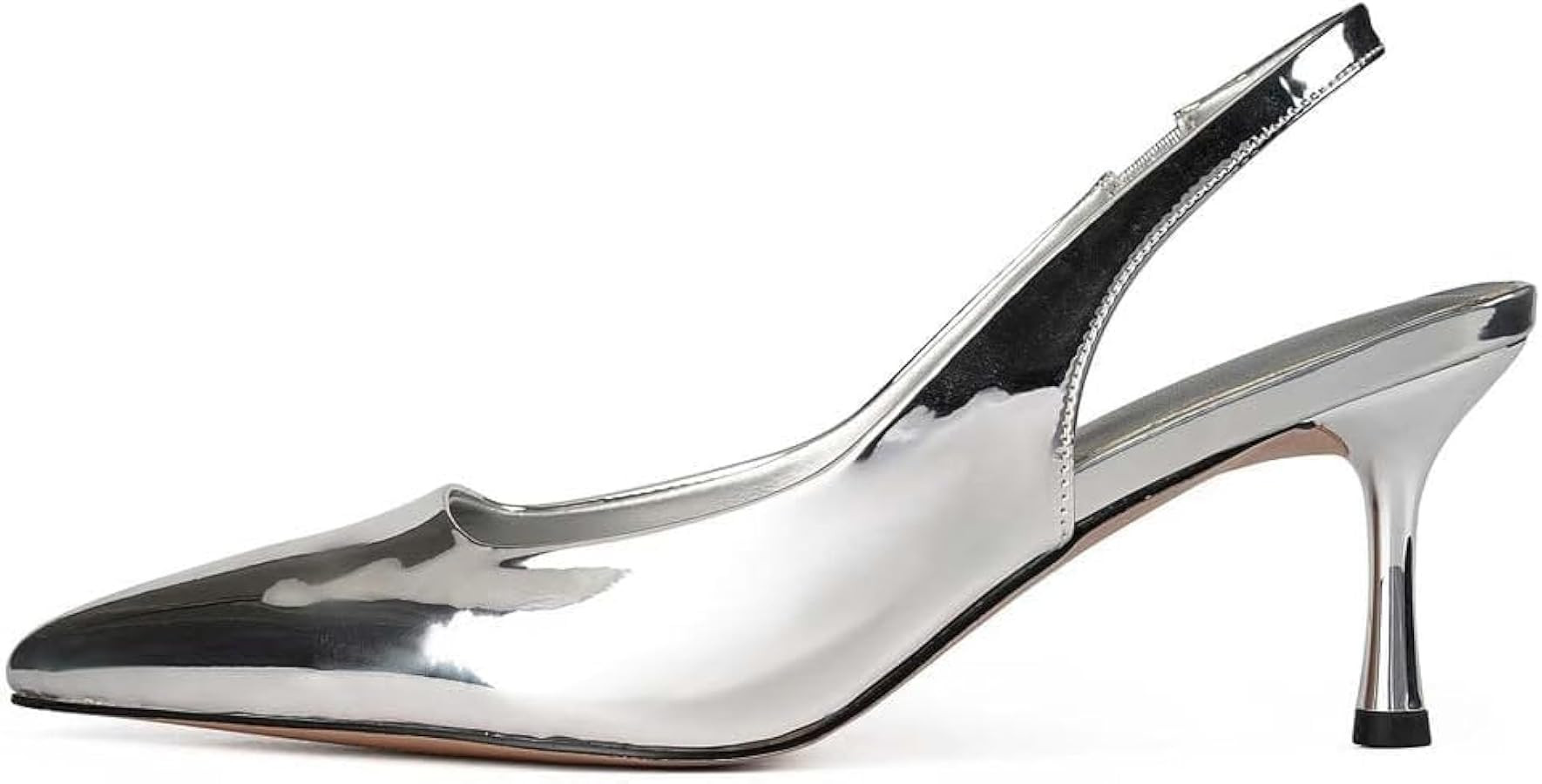 Women Slingback Pumps Shoes Slip On Kitten Heel Office Shoes Pointed Toe Work Dress Shoes Silver | Amazon (US)