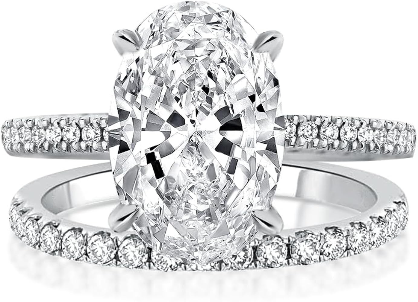 3.5ct Elongated Oval Cut Engagement Ring Set,925 Sterling Silver Bridal Ring Set with Half Eterni... | Amazon (US)