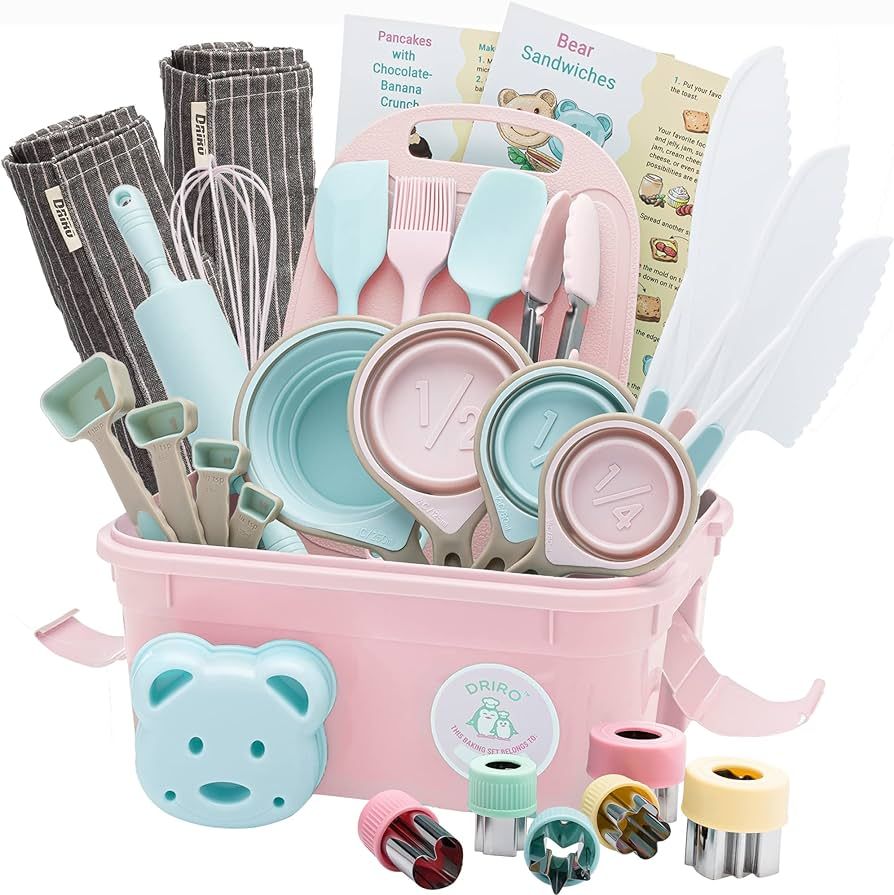 Kids Baking Set Real Cooking Set for Kids , Baking Supplies with Adult and Kid Aprons - Real Tool... | Amazon (US)