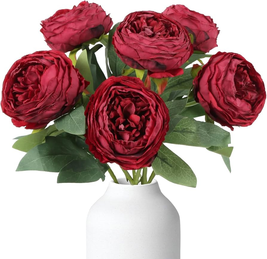6PCS Peonies Artificial Flowers 19.7" Vintage Burgundy Faux Flowers Silk Fake Peony Flowers Stems... | Amazon (US)